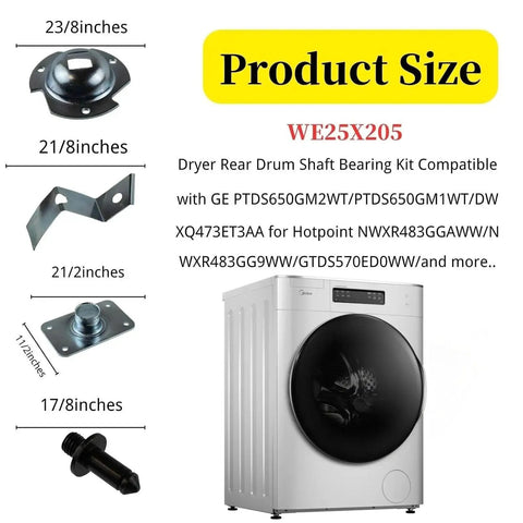 Dryer Drum Rear Bearing Sleeve Kit WE25X205 WE25M40 AP2619102 PS267583, components size guide for easy installation in dryers