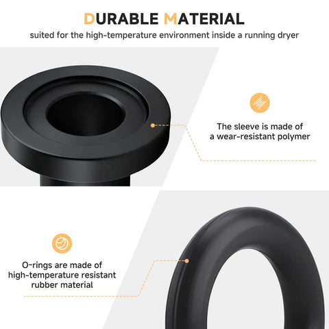 Rear Drum Bearing Sleeve And Retainer O Ring Kit For GE Hotpoint Whirlpool Kenmore Dryers showing durable materials, polymer sleeve and rubber O-rings