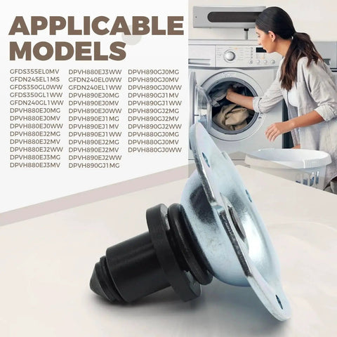 Dryer Drum Support Shaft And Bearing Replacement Kit For GE Kenmore Hotpoint Dryers with compatible models list and dryer background.