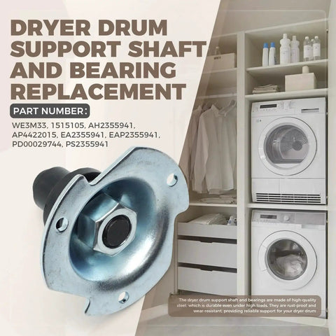 Dryer Drum Support Shaft And Bearing Replacement Kit For GE Kenmore Hotpoint Dryers next to laundry room setup