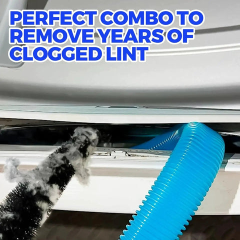 Clear lint and debris from your dryer's vent with a 2-piece cleaning kit featuring a vacuum attachment and flexible lint brush.