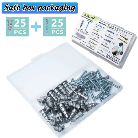 Self Drilling Drywall Anchor Kit With Screws For Drywall Plaster And Sheetrock, 25 Zinc Wall Anchors And 25 Phillips Screws In A Plastic Case