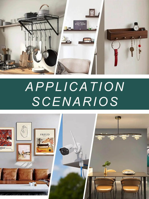 Various wall-mounted items using 100 pcs self drilling drywall anchors and screws kit with 50 sheetrock anchors and 50 zinc expansion screws.