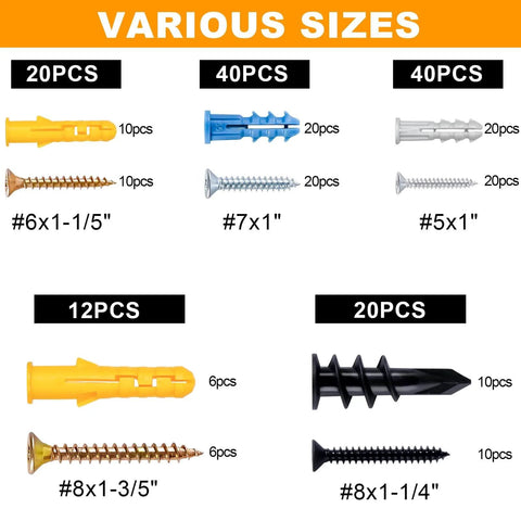 Image of Drywall Anchors Assortment Kit With Self Drilling Wall Anchors, showing various metal and plastic anchors and screws.