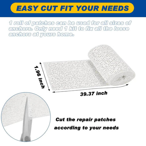 Drywall Anchor Repair Kit For Quick Fixes No Drilling Needed With Patch And Cut Ready 1.96 Ft By 39.37 In gauze roll with scissors