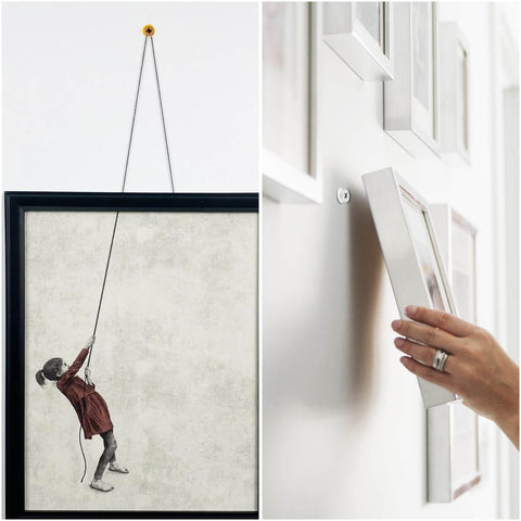 Wall Anchors Kit for Hanging Wall Art Decor, securing a framed picture on a wall, includes drywall anchors and screws, close-up view.