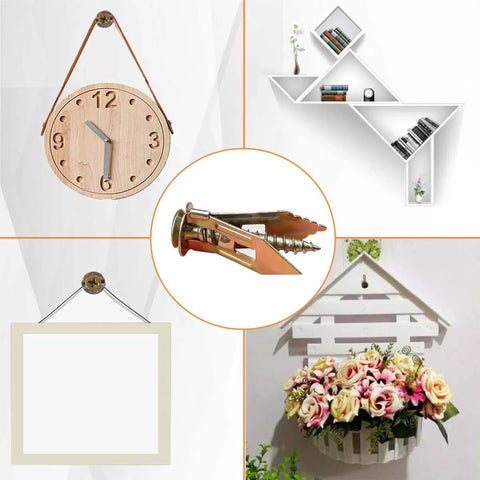 Self Drilling Drywall Anchors and Screws Kit for mounting clock, shelves, frame, and flower basket without drilling holes