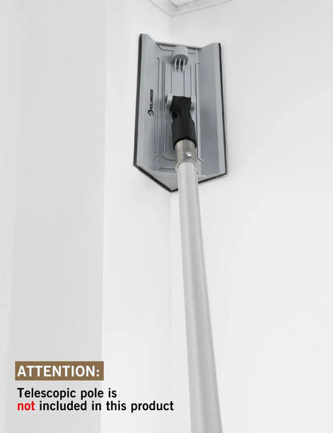Drywall Corner Sander Kit With Two Sided Pad And Six Sandpapers Included showing pad in corner use, handle attached.