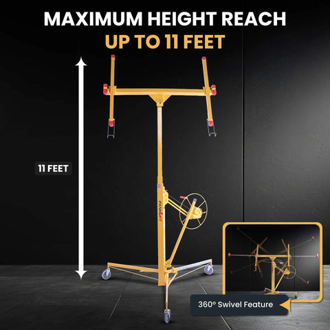✝️ Drywall Lift, The Original, Professional-Grade Sheetrock Hoist 138-2, 150 lbs, Rolling Panel Lift with 11 feet reach