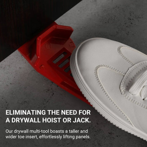 Close-up of shoe using the XL Drywall Lift from the (2-Pack) set, showing its function for lifting panels without a hoist.