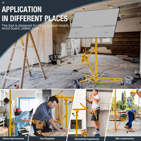 ✝️ 11 ft Drywall Lift, Rolling Lifter Panel for Sheetrock with 360° Telescopic Arm in construction setting