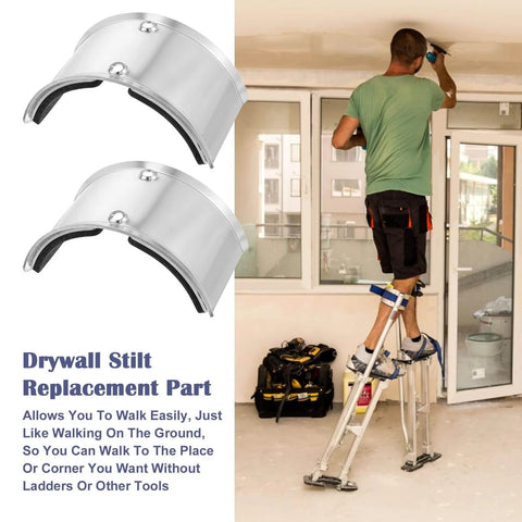 2 PCS Drywall Stilt Replacement Part, Aluminium Alloy Stilt Accessories Curved plate for fixing legs, shown in use