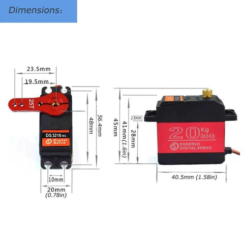 20KG Digital Servo High Torque Full Metal Gear Waterproof for RC Model DIY, DS3218MG,Control Angle 270° with dimensions shown
