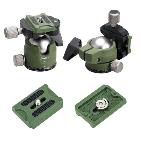 Green DSLR Camera Tripod Ball Head 38mm With 360 Degree Swivel U Shaped Groove Design Three Knobs Quick Shoe Plate
