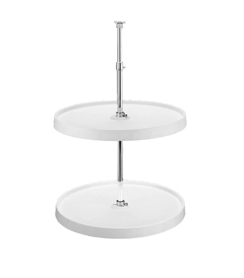 Dual 18 Inch Full Circle Lazy Susan Organizer For Upper Corner Kitchen Cabinets White Plastic 2 Tier Turntable Shelves