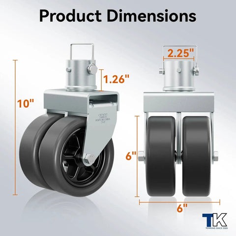 2,500 Lbs Dual 6 Inch Trailer Jack Swivel Caster With Upgraded Spoked Wheels And Reinforced Bracket Fits 2 Inch Jack Tubes