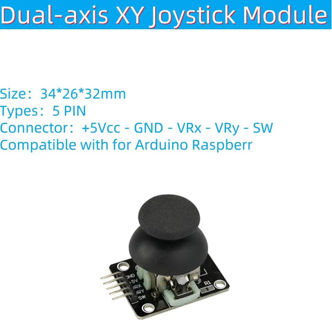 Six Dual Axis XY Joystick Modules KY 023 Compatible With Arduino Raspberry Pi With Five Pin Connector shown on white