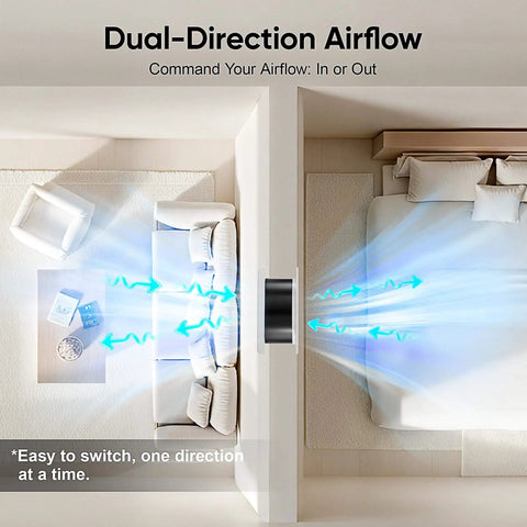 8 Inch Through Wall Room To Room Fan With Remote 320 CFM Air Transfer Temperature Control Reversible Airflow 10 Speeds Quiet Exhaust Vent For Bedroom Laundry And Kitchen From Windigaga showing airflow between rooms