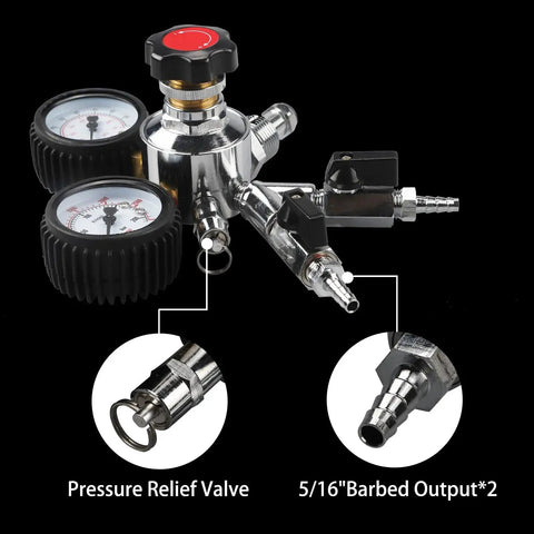 Dual Gauge Nitrogen Regulator For Draft Beer Kegs With 0-100 Psi And 0-3000 Psi Pressure Tables Five Sixteenth Inch Outlet Barb
