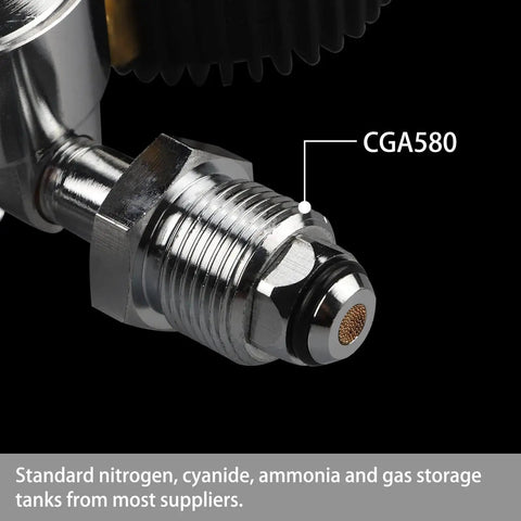Close-up of CGA580 connection on Dual Gauge Nitrogen Regulator For Draft Beer Kegs With 0-100 Psi And 0-3000 Psi Pressure Tables