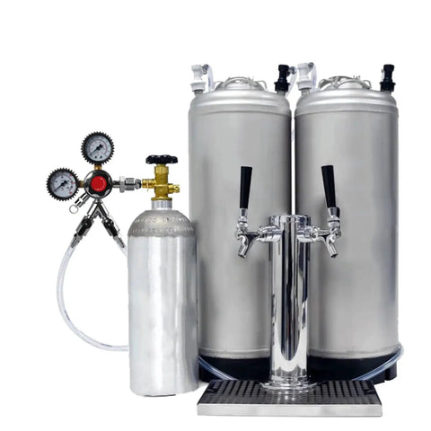 Dual Gauge Nitrogen Regulator For Draft Beer Kegs With 0-100 Psi And 0-3000 Psi Pressure Tables in keg setup with clamps
