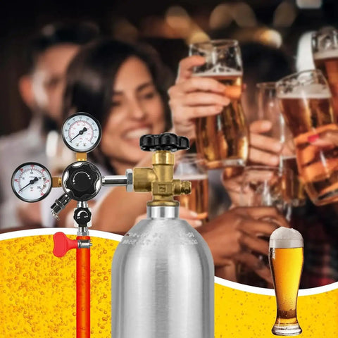 Dual Gauge Nitrogen Regulator CGA580 For Draft Beer Systems With 0 To 100 PSI Delivery Pressure in a lively bar setting