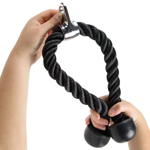 Dual Grip Triceps Rope For Cable Machines, No Slip Nylon Rope With Rubber Bumpers, Easy Grip, Double Sided Design