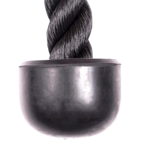 Dual Grip Triceps Rope For Cable Machines, No Slip Nylon Rope With Rubber Bumpers, close-up of rubber bumper detail.