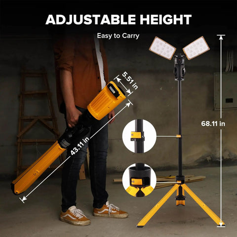 Upgraded 6290Pro 15000 Lumen 105 Watt Dual Head LED Work Light With Telescoping Tripod Stand Rotating Waterproof Lamps