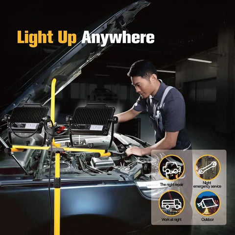 Beast Bright Dual Head LED Work Light With Tripod Stand, 180W 20000 Lumens, used for car repair under hood in garage