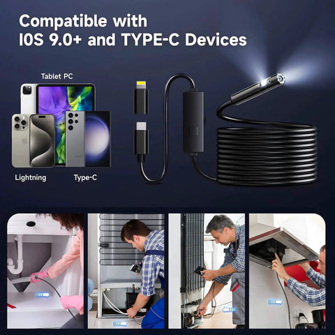 [Dual-Lens] Endoscope Camera with Light, 1920P HD Borescope and phone compatibility overview, IP67 waterproof snake cord in various uses