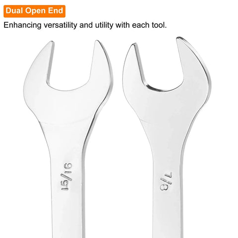 Ultra Slim SAE Open End Wrenches Dual Openings 7/8 by 15/16 Inches, 200mm Length close-up showing dual open ends