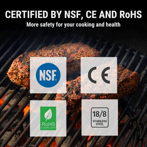 Dual Probe Digital Cooking Meat Thermometer Large LCD Backlight Food Grill Thermometer with Timer Mode for Smoker Kitchen Oven BBQ, Silver certifications NSF CE RoHS