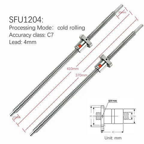 Dual Z Axis Ball Screw SFU1204 Upgrade Kit for Ender 3 Pro, Ender 3 V2, Ender 3 Neo with precise measurements and CNC machining.
