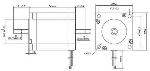 Technical diagram of Dual Shaft Nema 23 CNC Stepper Motor 1.26Nm(179oz.in) 8 Wires CNC Mill Router with dimensions