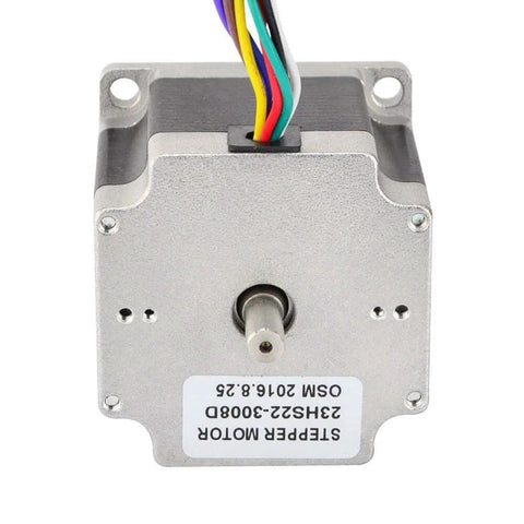 Front view of Dual Shaft Nema 23 CNC Stepper Motor 1.26Nm(179oz.in) 8 Wires CNC Mill Router, showing wiring and steel frame.