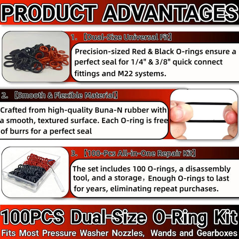 Universal Pressure Washer O Ring Kit With 100 Pieces Dual Size For One Quarter And Three Eighths Inch Quick Connect Fittings advantages