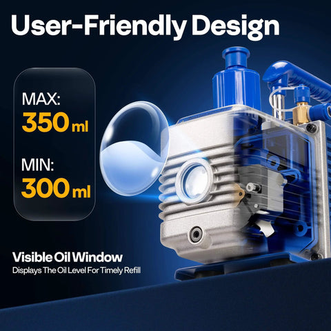 Visible oil window on VIVOHOME 5 CFM 1/2 HP 2 Stage HVAC Vacuum Pump for R134a R12 R22 R502 R410a Systems, Auto AC use, oil level gauge.