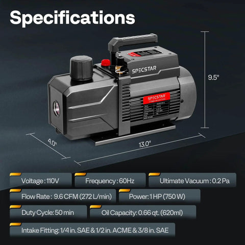 High Performance 110V 9.6 CFM 1 HP Dual Stage Rotary Vane Vacuum Pump For HVAC And Refrigeration Systems with specifications