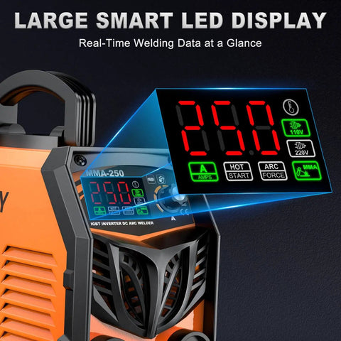 Dual Voltage 110V 220V 250Amp Arc Welder with Large LED Display and Portable IGBT Inverter Stick Welder detail view