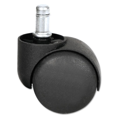 Close-up of Dual Wheel Hooded Casters With Grip Ring Type B Stem One Point Five Inch Hard Nylon Wheels Matte Black Finish