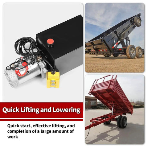 12V DC Hydraulic Dump Trailer Pump Workhorse With 15 Foot Remote 10 Quart Tank Double Acting Lift And Lower System For Dump Trucks And Trailers 3200 PSI Port A And 1500 PSI Port B Relief