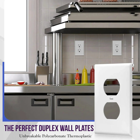 Duplex Wall Plate Kit For Electrical Outlets 1 Gang 4.5 Inches By 2.76 Inches White Unbreakable Polycarbonate Thermoplastic Cover
