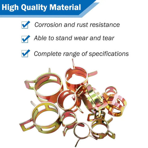Durable 70 piece hose clamp assortment in 6 9 10 11 12 14 16 mm ranges made from 65Mn spring steel, detailed view