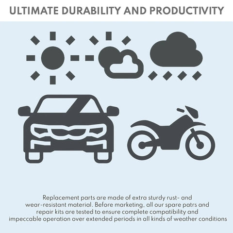 Icons of sun, cloud, car, and ATV with text about durability for Lower Chain Roller 34x24 Mm For Quadsport Z400 LTZ400 LTZ400Z ATV 2003 To 2008.