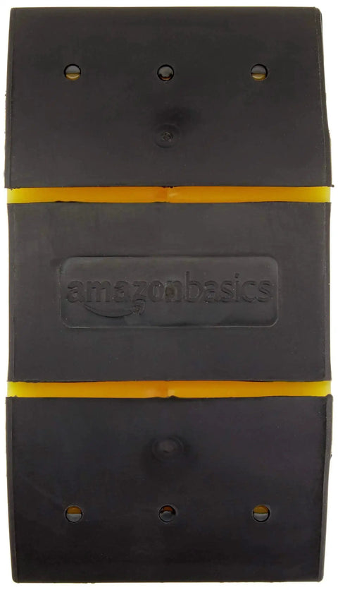 Rubber Sanding Block 5.1 Inch For Wet Or Dry Sanding Fits Quarter Sheet, black with yellow stripes, front view.