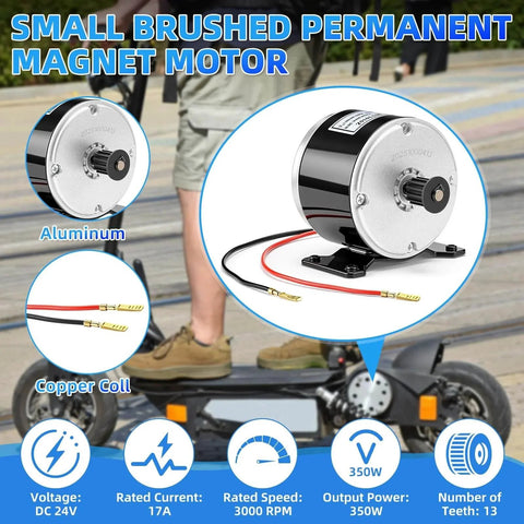 4 Pack Small Brushed Permanent Magnet Electric Motor for E Scooter Speed Control 24v 350w 3000rpm and Gt2 Pulleys