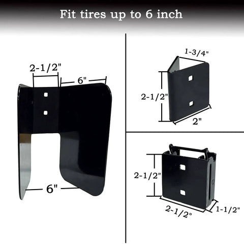 Image of 2 Pack E Track Wheel Chocks For Motorcycles And Dirt Bikes, Fits Tires Up To 6 Inches, showing dimensions and details