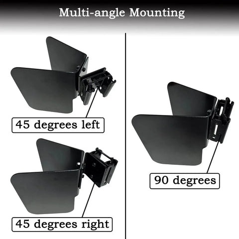 2 Pack E Track Wheel Chocks For Motorcycles And Dirt Bikes, Fits Tires Up To 6 Inches, shown at 45 and 90 degree angles