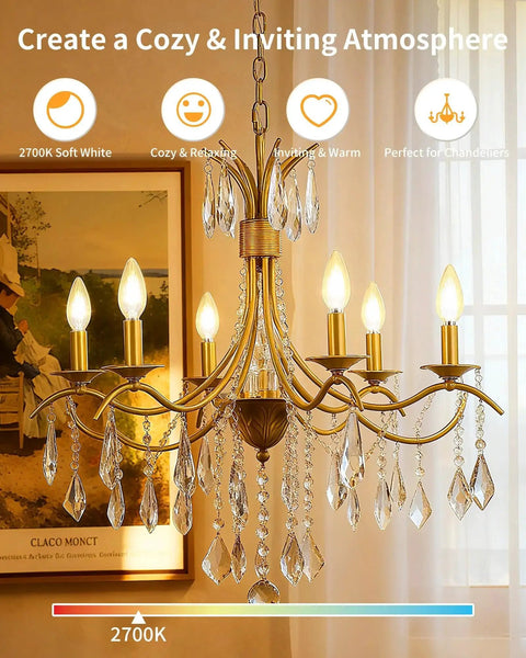 Dimmable LED E12 Candelabra Bulbs For Chandeliers That Replaces 60W Incandescent, 2700K Soft White in ornate chandelier